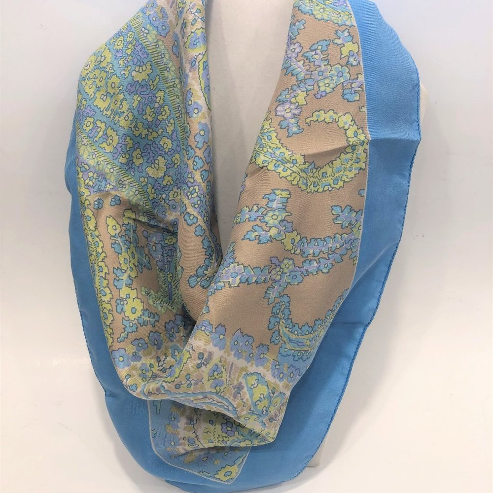 Liberty of London Blue, Beige & Yellow Floral Silk Scarf
